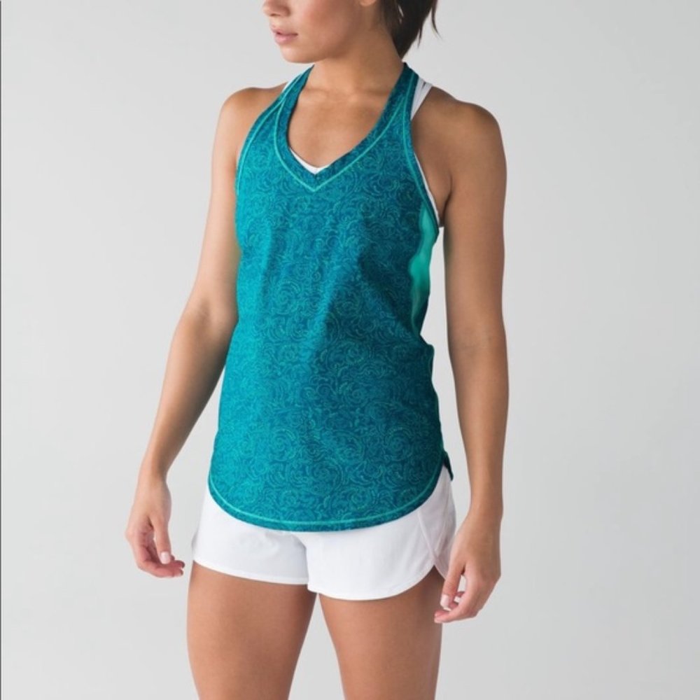 Lululemon Fast Lane Singlet Foli Manifesto Bali Breeze Tofino Teal Size 4